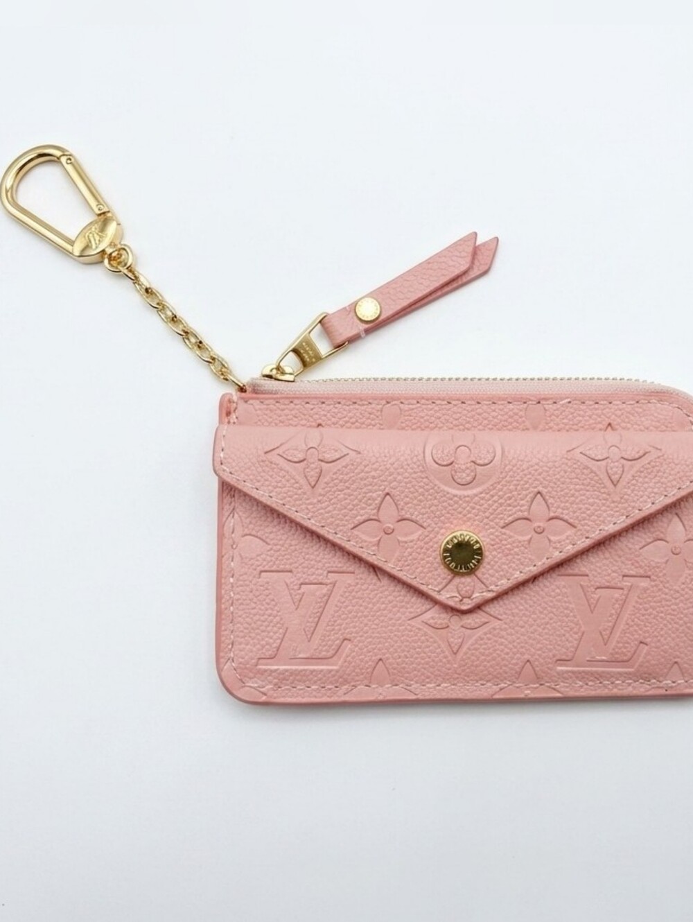Genuine Leather 🩷 Pink Monogram Key + 4 Card Holder w/Box + Dust Bag